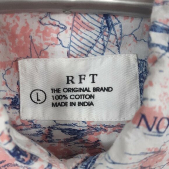 RFT Button Front Shirt Mens L Pink Blue Cotton Jamaica Marlin Ships One Love - Picture 5 of 6